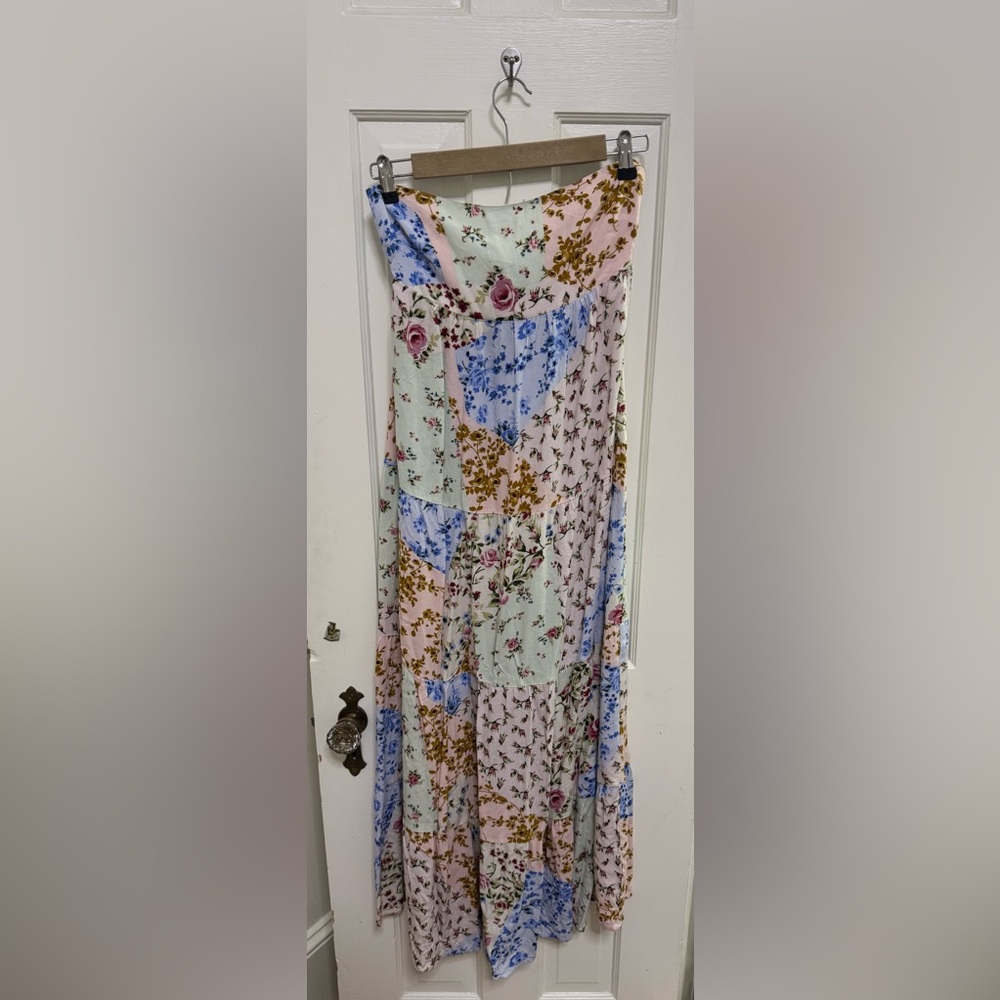 Floral Patchwork Strapless Dress